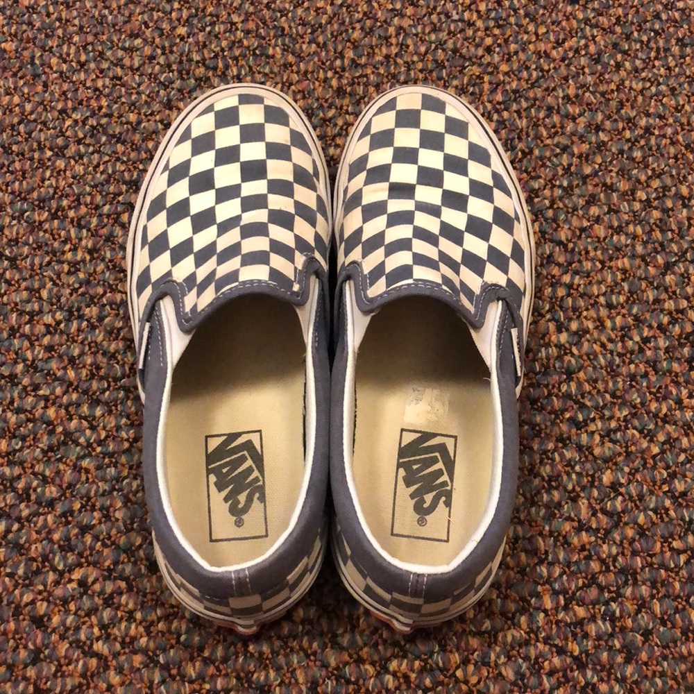Women’s Blue Color Theory Checker Slip-On Vans
